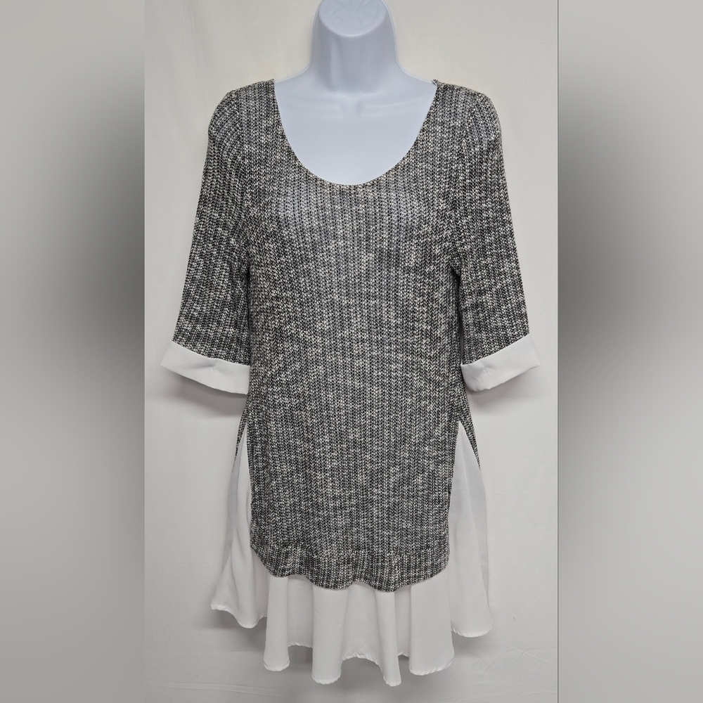 Le Lis M Tunic Top Semi Sheer Stretch Layered Look Pullover U Neck